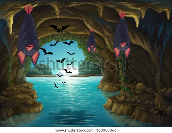 暗い洞穴に住むコウモリのイラスト のベクター画像素材 ロイヤリティフリー