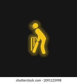 Bats Man yellow glowing neon icon