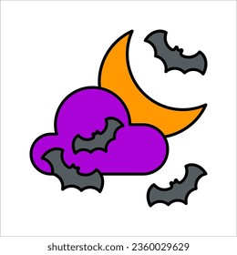 Bats and moon glyph icon, halloween and midnight, bats flying on the moon vector icon, party decoration, vector illustration on white background