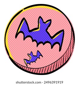 Ilustración vectorial de color dibujada a mano del icono del semitono de los murciélagos y de la luna