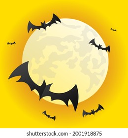 Bats and moon in happy Halloween day , on an orange background, vector illustration EPS 10