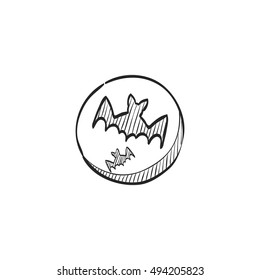 Bats and moon icon in doodle sketch lines. Animal season Halloween spooky symbol celebration symbol