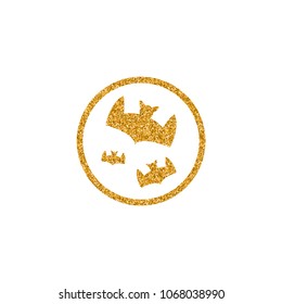 Bats and moon icon in gold glitter texture. Sparkle luxury style vector illustration.