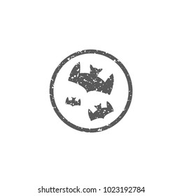 Bats and moon icon in grunge texture. Vintage style vector illustration.