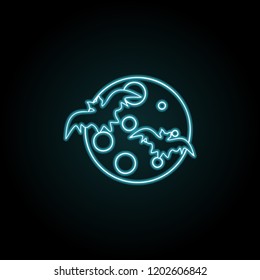 Bats and moon icon in neon style. Simple outline vector of halloween set for UI and UX, website or mobile application