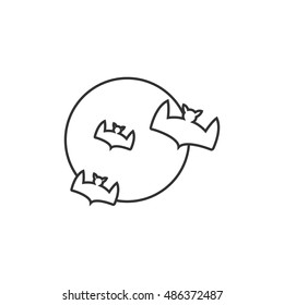 Bats and moon icon in thin outline style. Animal season Halloween spooky symbol celebration symbol