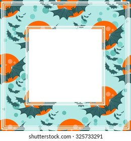 Bats and moon on a blue background. Halloween border.