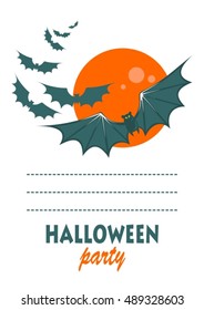 Bats and moon on a white background. Halloween greeting card, poster, flyer, banner, invitation.