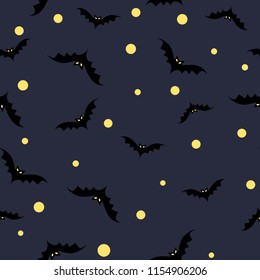 Bats with moon scatter seamless pattern, happy halloween concept fabric texture background vector illustration