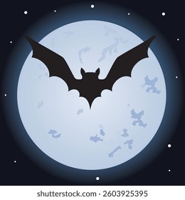 Bat's moon with stars vector illustration