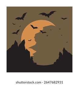 Bats Moonlight Cave Flying Silhueta Design