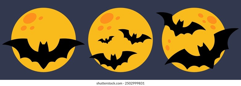 Bats on the background of the Moon. Halloween design. Vector illustration