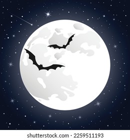 Bats on the background of the moon and the starry dark sky.