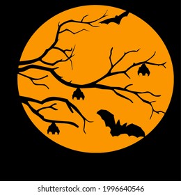 Bats on a full moon night vector illustration
