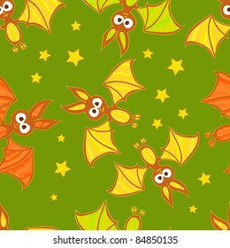 Bats on the green background seamless pattern vector