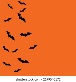 bats on orange background, poster, halloween card