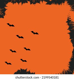 bats on orange background, poster, halloween card