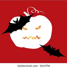 bats and pumpkin on a red background