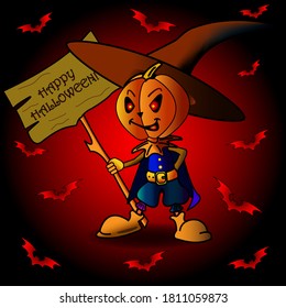 bats and pumpkin vector illustration  colored