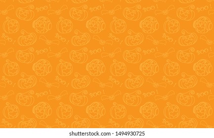 Bats and pumpkins pattern seamless Halloween cartoons with orange background. Vector illustration.