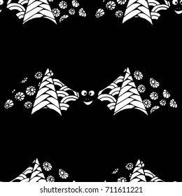 Bats Seamless Pattern. Halloween Background with Zentangle Bats Hand Drawn and Traced to Vector. Seamless Texture for Wrapping or Halloween Decoration. Background with Doodled Vampires.