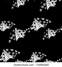 Bats Seamless Pattern. Halloween Background with Zentangle Bats Hand Drawn and Traced to Vector. Seamless Texture for Wrapping or Halloween Decoration. Background with Doodled Vampires.