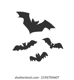 Juego de murciélagos de siluetas negras. Ilustración de estilo plano sobre un fondo blanco.