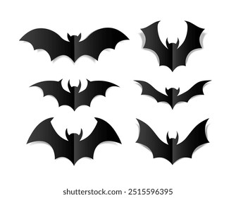 Murciélagos en estilo de papel cortado. Elemento de Halloween visto. Corte del trazador vectorial