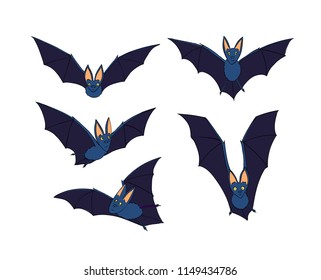 Bats set. Nocturnal animal. A symbol of Halloween. The bat in flight