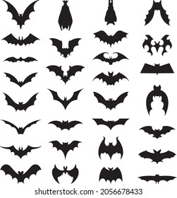 Bats set. Vector filled icons for creating tattoos and stickers.