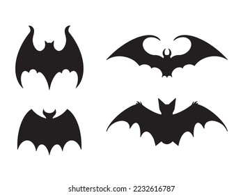 Bats set. Vector filled icons for creating tattoos and stickers.