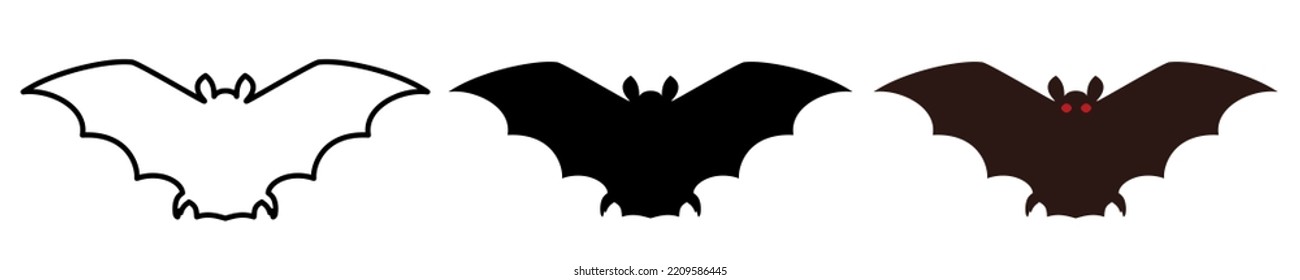 Los murciélagos están listos. Siluetas vectoriales de tres murciélagos aisladas en fondo blanco.