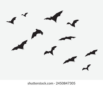 bats silhouette for halloween design template. black bats isolated on white