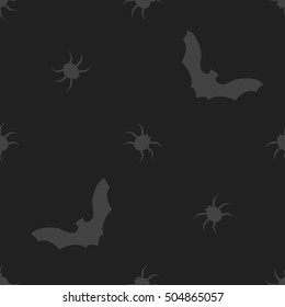 Bats and Spiders Dark Halloween Vector Seamless Pattern
