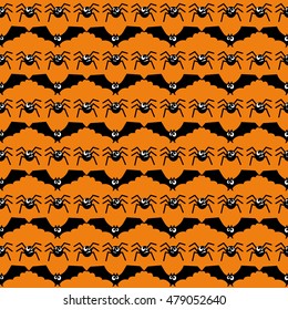 Bats and spiders Halloween pattern. Seamless halloween background. Happy Halloween concept illustration.