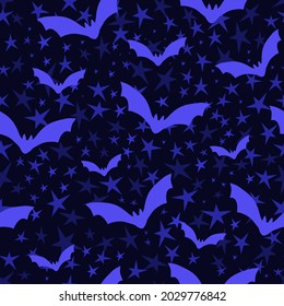 Bats and starry sky vector flat seamless pattern