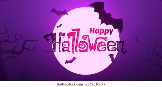 Bats swarm silhouette on full moon background.Halloween background. Vector illustration 