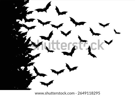 Bats Swarm Silhouette Vector. Vector silhouette of bats group flying from the left side.