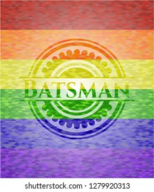 Batsman emblem on mosaic background with the colors of the LGBT flag