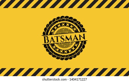 Batsman grunge black emblem with yellow background, warning sign. Vector Illustration. Detailed.