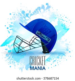 Batsman helmet in blue color on abstract background for Cricket Mania concept.