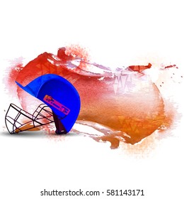 El bateador Helmet sobre el fondo abstracto del concepto de Deportes de Cricket.