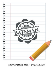 Batsman with pencil strokes. Vector Illustration. Detailed.
