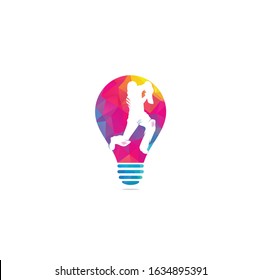 Batsman playing cricket bulb shape concept logo. Cricket competition logo. Stylized cricketer character for website design. Cricket championship.	