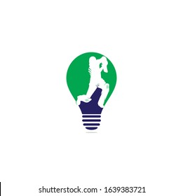 Batsman playing cricket bulb shape concept logo. Cricket competition logo. Stylized cricketer character for website design for championship.	