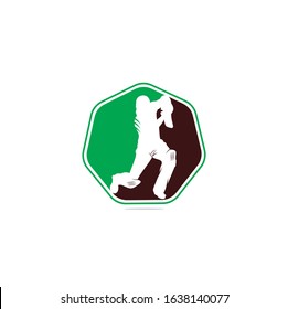 Batsman playing cricket. Cricket competition logo. Stylized cricketer character for website design. Cricket championship.	