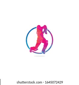 Batsman playing cricket. Cricket competition logo. Stylized cricketer character for website design. Cricket championship.	