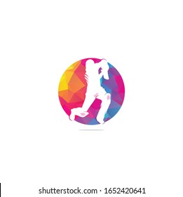 Batsman playing cricket. Cricket competition logo. Stylized cricketer character for website design. Cricket championship.	