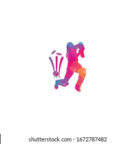 Batsman playing cricket. Cricket competition logo. Cricket championship. Cricket logo