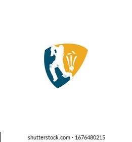 Batsman playing cricket. Cricket competition logo. Cricket championship. Cricket shield shape concept logo